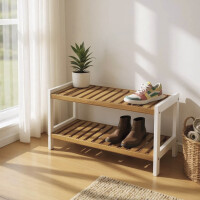 Haku Regal - Schuhregal, weiß - 2 Ablage Bambus natur