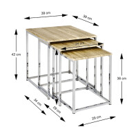 Haku 3-Satz Beistelltisch aus MDF und Stahlrohr Braun-Silber