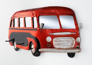 Haku Wandgarderobe aus Metall in 3D Vintageoptik Bus , 5 Garderobenhaken, Spiegel