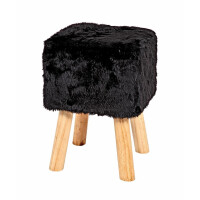 Haku Hocker aus Massivholz, Sitz gepolstert, in schwarzer Felloptik, quadratisch 1