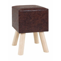 Haku Hocker aus Massivholz, Sitz gepolstert mit Kunstleder, in dunkelbraun Vintageoptik, quadratisch