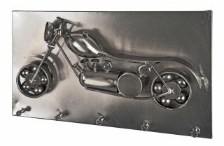 Haku Wandgarderobe - Motorrad 5 in schwarz vernickelt, 3D Optik mit 5 Garderobenhaken