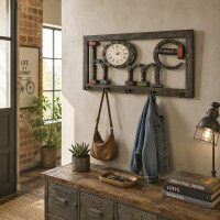 Haku Wandgarderobe HOME aus MDF mit Uhr und Metallhaken
