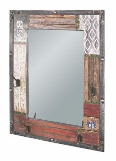 Haku Wandgarderobe aus MDF in Vintageoptik mit Spiegel und 4 Garderobenhaken