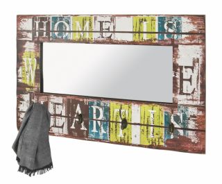 Haku Wandgarderobe in Vintageoptik mit 4 Garderobenhaken und eingelassenem Spiegel