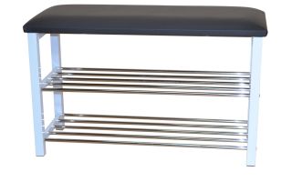 Schuhregal / Sitzbank schwarz-weiß-verchromt, 57 cm Breit