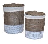 Wäschekorb 2er-Set aus Kubu-Rattan, 2-farbig