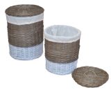 Wäschekorb 2er-Set aus Kubu-Rattan, 2-farbig