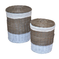 Wäschekorb 2er-Set aus Kubu-Rattan, 2-farbig 1