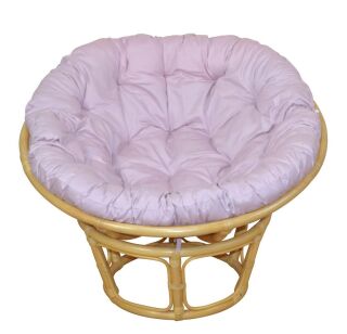 Papasansessel - Rattansessel  ø 80 cm beige gebeizt, mit Auflage pastellrose