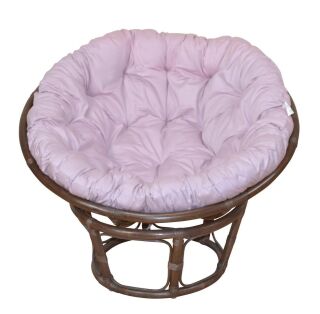 Papasansessel - Rattansessel  ø 100 cm braun gebeizt, mit Auflage pastellrose