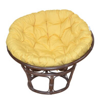 Papasansessel - Rattansessel  ø 100 cm braun gebeizt, mit Auflage pastellgelb