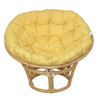 Papasansessel - Rattansessel  ø 100 cm beige gebeizt, mit Auflage pastellgelb