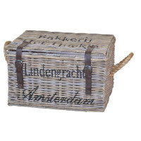 Kubu- Rattantruhe, handgeflochten Naturgrau mit Print 1