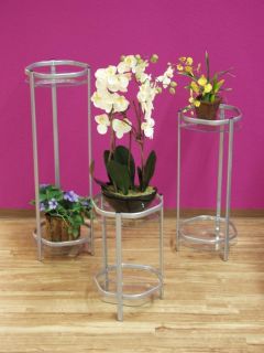 Metall Blumenständer, Alufarben pulverbeschichtet, mit 2 Glasplatten, Höhe: 66 cm