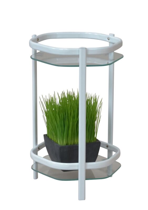 Metall Blumenständer, Weiß pulverbeschichtet, mit 2 Glasplatten, Höhe