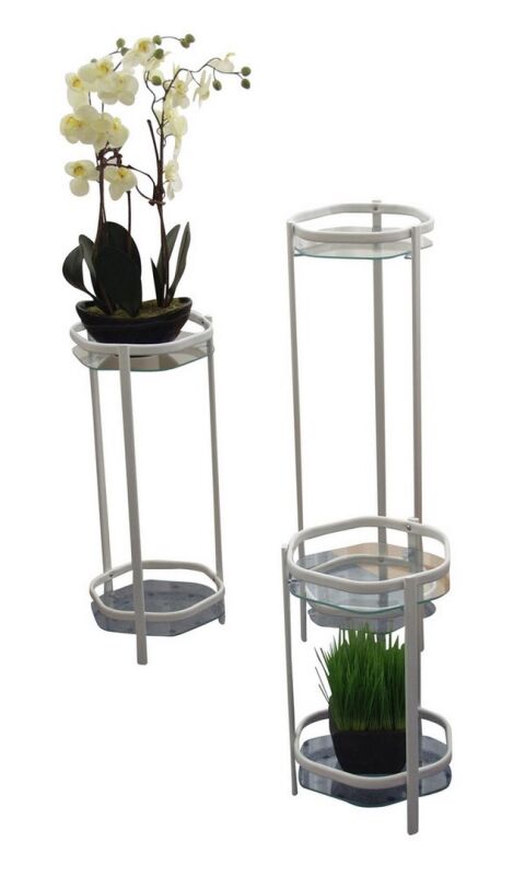Metall Blumenständer, Weiß pulverbeschichtet, mit 2 ...