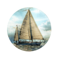 Haku Beistelltisch mit Segelschiff-Motiv aus Stahlrohr Schwa