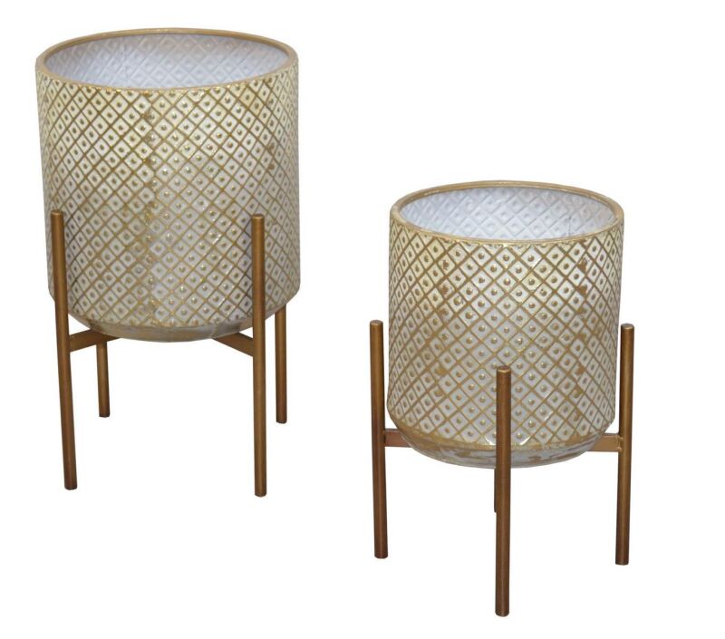 Blumenständer aus Metall Goldfarben Höhe 42 cm - IchVerkaufeAlles.de