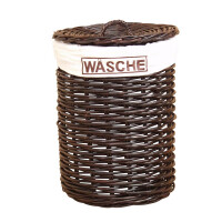 Wäschekorb aus KUBU-Rattan mit Deckel, rund, dunkelbraun