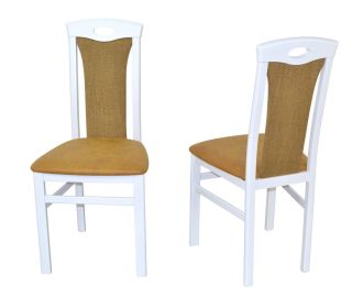 Esszimmerstuhl, Stuhl 2er-Set aus Massivholz Weiß/Gelb
