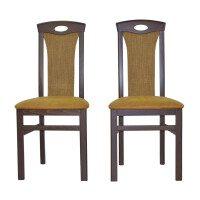 Esszimmerstuhl, Stuhl 2er-Set aus Massivholz Nussbaumfarben/Gelb 1