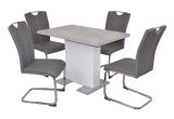 Essgruppe, Tischgruppe 5-teilig, Tisch Betonoptik Grau-Weiß/Stühle Grau