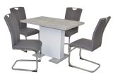 Essgruppe, Tischgruppe 5-teilig, Tisch Betonoptik Grau-Weiß/Stühle Grau