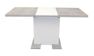 Säulentisch ausziehbar 110-150 cm, Betonoptik grau/weiß