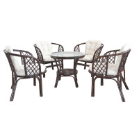 Rattansitzgruppe mit Kissenauflagen 9-Teilig, braun/creme 1