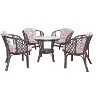 Rattansitzgruppe mit Kissenauflagen 9-Teilig, braun "Rosenmotiv" 1