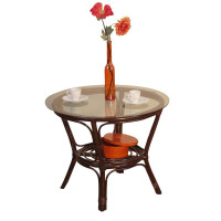 Rattansitzgruppe mit Kissenauflagen 9-Teilig, braun "Rosenmotiv" 4
