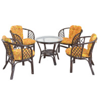 Rattansitzgruppe mit Kissenauflagen 9-Teilig, braun/ocker "Sonnenblumenmotiv" 1