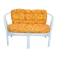 Rattansitzbank mit Kissenauflage 2-Sitzer, weiß/ocker "Sonnenblumenmotiv"