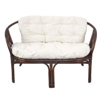 Rattansitzbank mit Kissenauflage 2-Sitzer, braun/creme