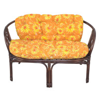 Rattansitzbank mit Kissenauflage 2-Sitzer, braun/ocker "Sonnenblumenmotiv"