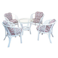 Rattansessel 2er-Set mit Kissenauflagen, weiß/creme "Rosenmotiv" 3