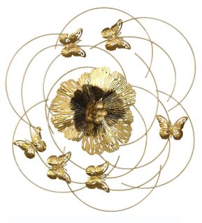 Wanddekoration Blüte mit Schmetterlingen Gold/Anthrazitfarben