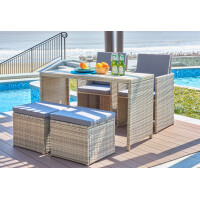 Sitzgruppe 9-tlg. Polyrattan Natur/Grau 1