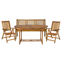 Sitzgruppe 4-tlg. Akazie Natur 1 Ausziehtisch, 2 Stühle, 1 Bank 1