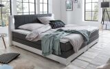 Boxspringbett mit LED Kunstleder-Optik grau/weiß...