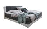 Boxspringbett mit LED Kunstleder-Optik grau/weiß 180 x 200 cm