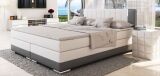 Boxspringbett mit LED Kunstleder-Optik weiß/grau...