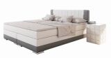 Boxspringbett mit LED Kunstleder-Optik weiß/grau 200 x 200 cm