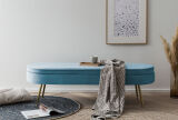 Sitzbank oval lang aus Samt Blau/Gold 142x45 cm