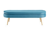 Sitzbank oval lang aus Samt Blau/Gold 142x45 cm