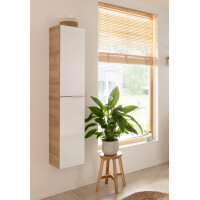Fackelmann Hochschrank "B.Brillant" Ast-Eiche/Glas Weiß 2
