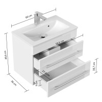 Badmöbel Waschplatz "Portus 600 SlimLine" 60 cm weiß Hochglanz