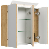 Badezimmer Spiegelschrank 3-türig LED-Lampe 70 cm Eiche