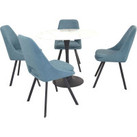 Tischgruppe Essgruppe 5-teilig Weiß Marmoroptik/Blau